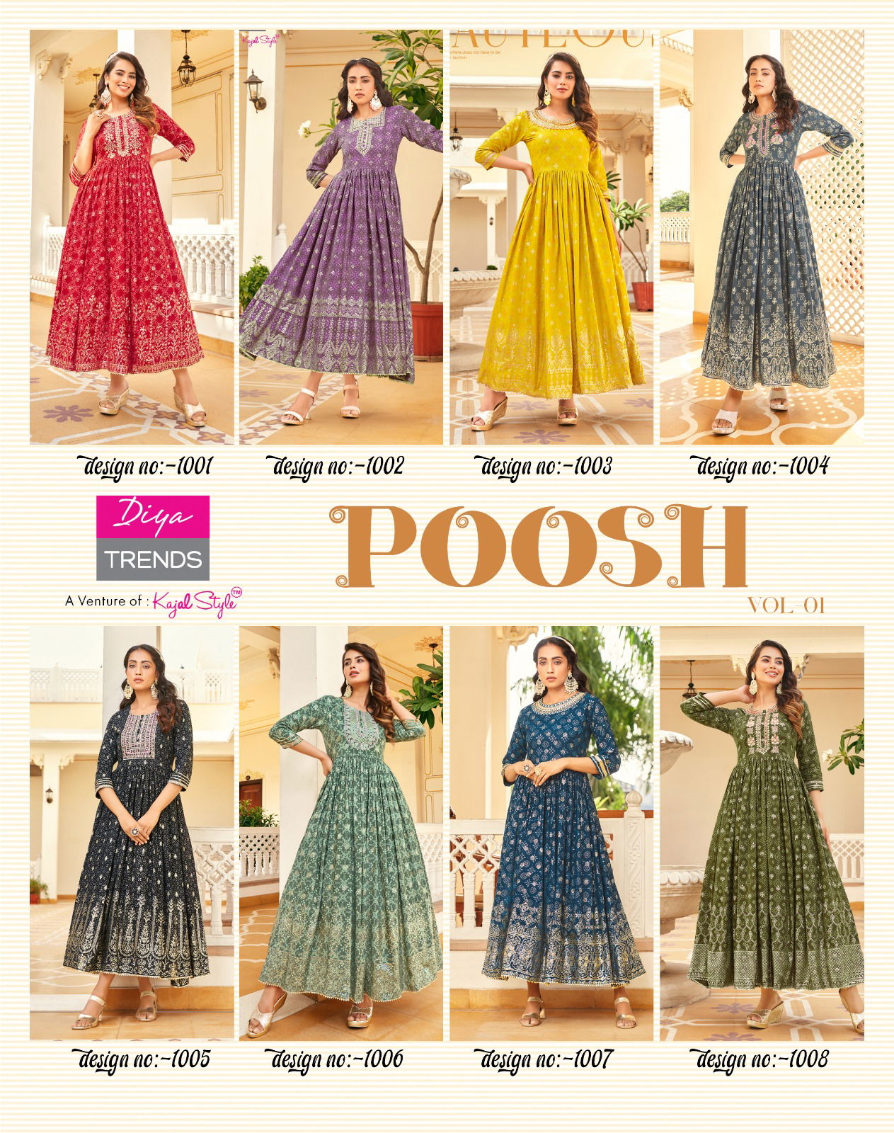 Poosh Vol 1 By Diya Trends Long Designer Kurtis Catalog
